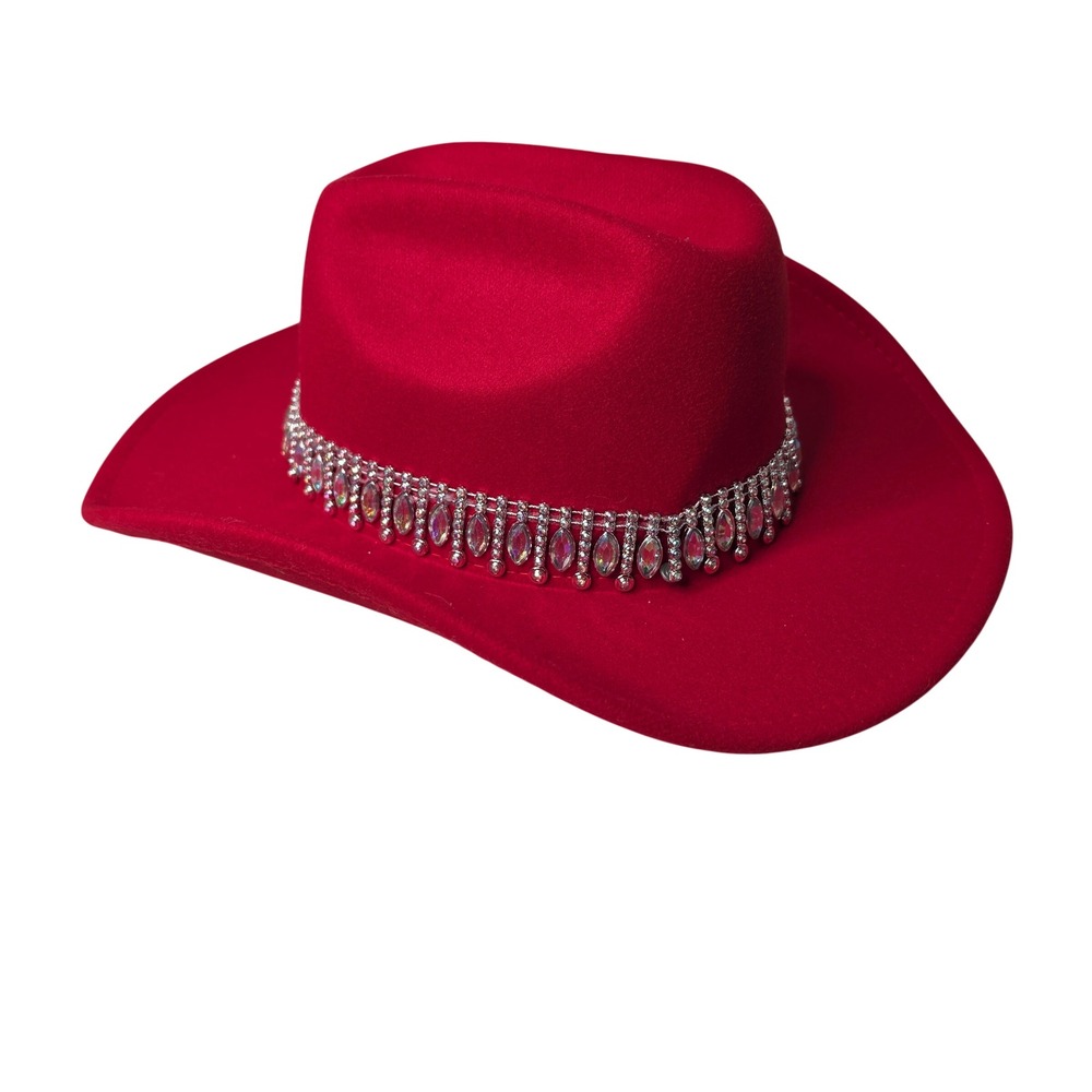 Unbranded Cowboy Hat Women 57 Red Rhinestone Fringe Western Festival Glam